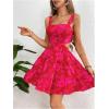 imageMakeMeChic Womens Floral Summer Dress Cut Out Sleeveless High Waisted Ruffle Mini Short Beach DressHot Pink