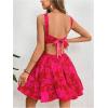 imageMakeMeChic Womens Floral Summer Dress Cut Out Sleeveless High Waisted Ruffle Mini Short Beach DressHot Pink