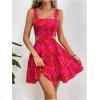 imageMakeMeChic Womens Floral Summer Dress Cut Out Sleeveless High Waisted Ruffle Mini Short Beach DressHot Pink