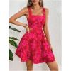 imageMakeMeChic Womens Floral Summer Dress Cut Out Sleeveless High Waisted Ruffle Mini Short Beach DressHot Pink