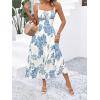 imageMakeMeChic Womens Floral Tropical Drawstring Shirred Cami Boho Dress High Waist Flared Flowy Summer DressBlue and White