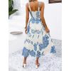 imageMakeMeChic Womens Floral Tropical Drawstring Shirred Cami Boho Dress High Waist Flared Flowy Summer DressBlue and White