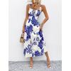 imageMakeMeChic Womens Floral Tropical Drawstring Shirred Cami Boho Dress High Waist Flared Flowy Summer DressCblue