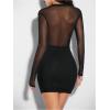 imageMakeMeChic Womens Glitter Rhinestone Long Sleeve Mock Neck Mesh Sheer Bodycon Mini DressBlack