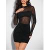 imageMakeMeChic Womens Glitter Rhinestone Long Sleeve Mock Neck Mesh Sheer Bodycon Mini DressBlack