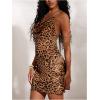 imageMakeMeChic Womens Leopard Print Draped Front Halter Dress Tie Open Back Bodycon Going Out Mini DressesBrown
