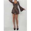 imageMakeMeChic Womens Leopard Print Dress Bell SleeveLace Trim Sweetheart Short Dresses Cheetah Print DressesBrown