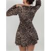 imageMakeMeChic Womens Leopard Print Dress Bell SleeveLace Trim Sweetheart Short Dresses Cheetah Print DressesBrown