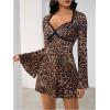 imageMakeMeChic Womens Leopard Print Dress Bell SleeveLace Trim Sweetheart Short Dresses Cheetah Print DressesMulticolor