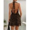 imageMakeMeChic Womens Leopard Print Halter Dress Tie Backless Cheetah Party Mini DressesBrown Leopard