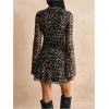 imageMakeMeChic Womens Leopard Y2K Mini Dresses Mesh Long Sleeve Cheetah Bodycon Short DressBrown Multi