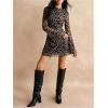 imageMakeMeChic Womens Leopard Y2K Mini Dresses Mesh Long Sleeve Cheetah Bodycon Short DressBrown Multi