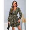 imageMakeMeChic Womens Long Sleeve Floral Short Dress Wrap V Neck Elastic Waist Casual DressesArmy Green