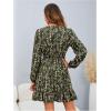 imageMakeMeChic Womens Long Sleeve Floral Short Dress Wrap V Neck Elastic Waist Casual DressesArmy Green