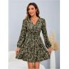 imageMakeMeChic Womens Long Sleeve Floral Short Dress Wrap V Neck Elastic Waist Casual DressesArmy Green