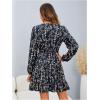 imageMakeMeChic Womens Long Sleeve Floral Short Dress Wrap V Neck Elastic Waist Casual DressesBark Blue