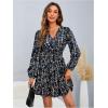 imageMakeMeChic Womens Long Sleeve Floral Short Dress Wrap V Neck Elastic Waist Casual DressesBark Blue