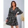 imageMakeMeChic Womens Long Sleeve Floral Short Dress Wrap V Neck Elastic Waist Casual DressesBlack