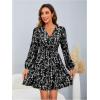 imageMakeMeChic Womens Long Sleeve Floral Short Dress Wrap V Neck Elastic Waist Casual DressesBlack