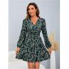imageMakeMeChic Womens Long Sleeve Floral Short Dress Wrap V Neck Elastic Waist Casual DressesBlue