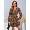 imageMakeMeChic Womens Long Sleeve Floral Short Dress Wrap V Neck Elastic Waist Casual DressesBrown