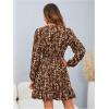 imageMakeMeChic Womens Long Sleeve Floral Short Dress Wrap V Neck Elastic Waist Casual DressesBrown