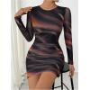 imageMakeMeChic Womens Mesh Tie Dye Mini Dress Ruched Long Sleeve Bodycon Party DressesMulticolor