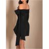 imageMakeMeChic Womens Off The Shoulder Bell Sleeve Mini Dress Bowknot Cocktail Party Bodycon DressesAll Black