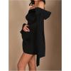 imageMakeMeChic Womens Off The Shoulder Bell Sleeve Mini Dress Bowknot Cocktail Party Bodycon DressesAll Black