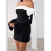 imageMakeMeChic Womens Off The Shoulder Bell Sleeve Mini Dress Bowknot Cocktail Party Bodycon DressesBlack and White