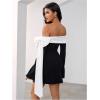 imageMakeMeChic Womens Off The Shoulder Bell Sleeve Mini Dress Bowknot Cocktail Party Bodycon DressesBlack and White