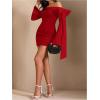 imageMakeMeChic Womens Off The Shoulder Bell Sleeve Mini Dress Bowknot Cocktail Party Bodycon DressesRed