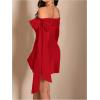 imageMakeMeChic Womens Off The Shoulder Bell Sleeve Mini Dress Bowknot Cocktail Party Bodycon DressesRed