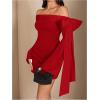 imageMakeMeChic Womens Off The Shoulder Bell Sleeve Mini Dress Bowknot Cocktail Party Bodycon DressesRed