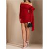imageMakeMeChic Womens Off The Shoulder Bell Sleeve Mini Dress Bowknot Cocktail Party Bodycon DressesRed