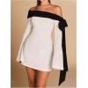 imageMakeMeChic Womens Off The Shoulder Bell Sleeve Mini Dress Bowknot Cocktail Party Bodycon DressesWhite
