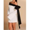 imageMakeMeChic Womens Off The Shoulder Bell Sleeve Mini Dress Bowknot Cocktail Party Bodycon DressesWhite