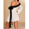 imageMakeMeChic Womens Off The Shoulder Bell Sleeve Mini Dress Bowknot Cocktail Party Bodycon DressesWhite