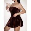 imageMakeMeChic Womens Party Short Strapless Dress Bandeau Tube Dress Sleeveless Ruffled A Line Flare Mini DressesBrown