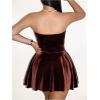 imageMakeMeChic Womens Party Short Strapless Dress Bandeau Tube Dress Sleeveless Ruffled A Line Flare Mini DressesBrown