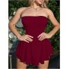 imageMakeMeChic Womens Party Short Strapless Dress Bandeau Tube Dress Sleeveless Ruffled A Line Flare Mini DressesBurgundy