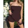 imageMakeMeChic Womens Party Short Strapless Dress Bandeau Tube Dress Sleeveless Ruffled A Line Flare Mini DressesCoffee Brown