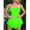 imageMakeMeChic Womens Party Short Strapless Dress Bandeau Tube Dress Sleeveless Ruffled A Line Flare Mini DressesGreen