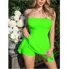imageMakeMeChic Womens Party Short Strapless Dress Bandeau Tube Dress Sleeveless Ruffled A Line Flare Mini DressesGreen