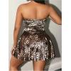 imageMakeMeChic Womens Party Short Strapless Dress Bandeau Tube Dress Sleeveless Ruffled A Line Flare Mini DressesMulticolor
