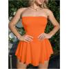 imageMakeMeChic Womens Party Short Strapless Dress Bandeau Tube Dress Sleeveless Ruffled A Line Flare Mini DressesOrange