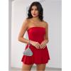 imageMakeMeChic Womens Party Short Strapless Dress Bandeau Tube Dress Sleeveless Ruffled A Line Flare Mini DressesRed