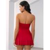 imageMakeMeChic Womens Party Short Strapless Dress Bandeau Tube Dress Sleeveless Ruffled A Line Flare Mini DressesRed