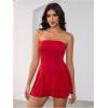 imageMakeMeChic Womens Party Short Strapless Dress Bandeau Tube Dress Sleeveless Ruffled A Line Flare Mini DressesRed