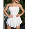 imageMakeMeChic Womens Party Short Strapless Dress Bandeau Tube Dress Sleeveless Ruffled A Line Flare Mini DressesWhite